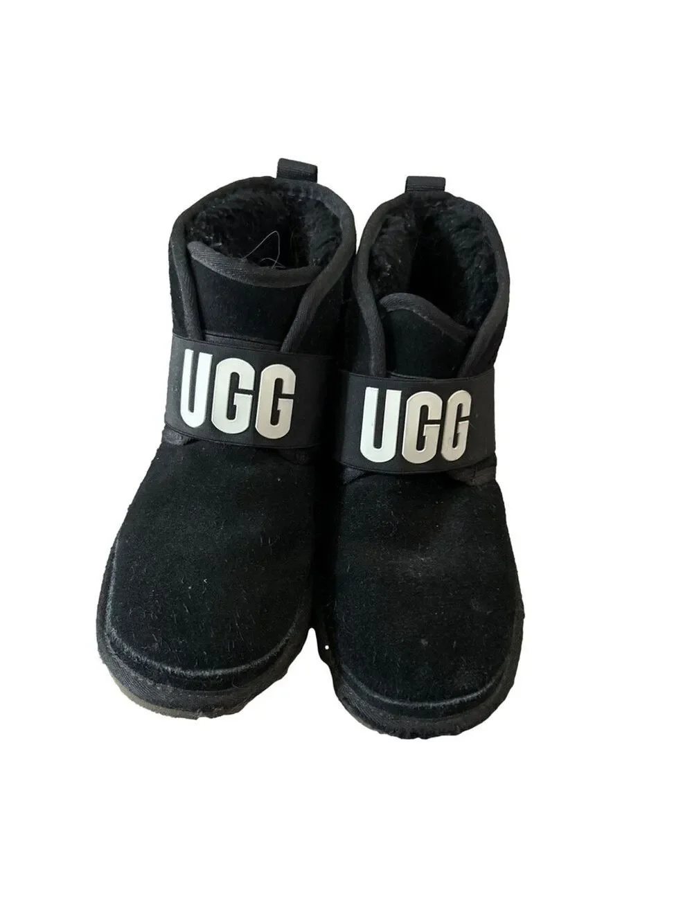 UGG Neumel II Graphic Kids Boots Black Suede Logo Strap Size 6 Youth